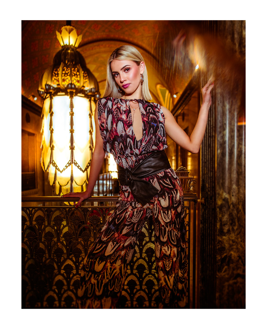 Editorial fashion photography of Ashley in the Detroit Fisher Building 